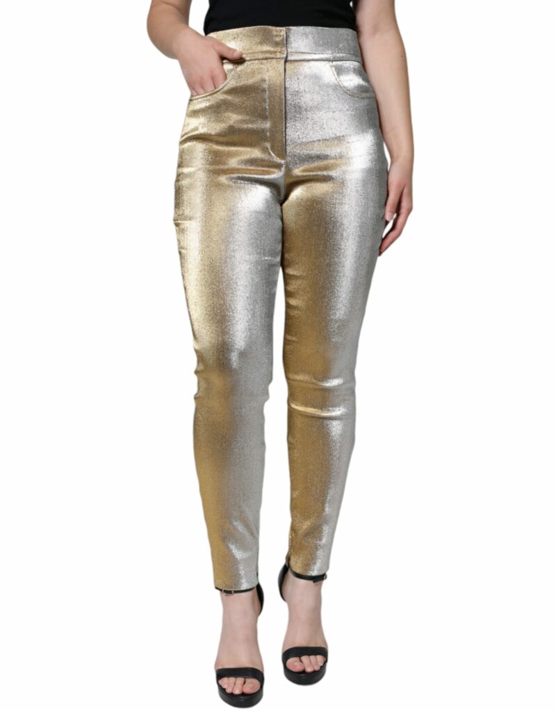 Dolce & Gabbana Metallic Gold High Waist Skinny Pants - Image 8