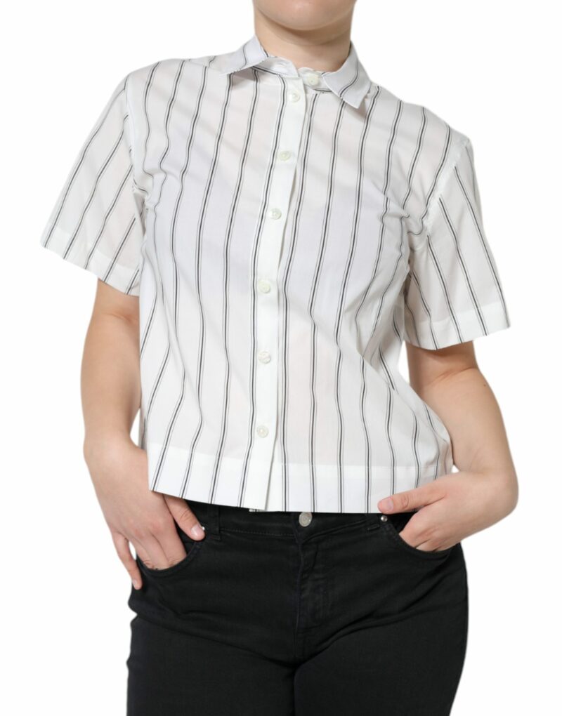 Dolce & Gabbana White Striped Collared Short Sleeve Polo Top - Image 2