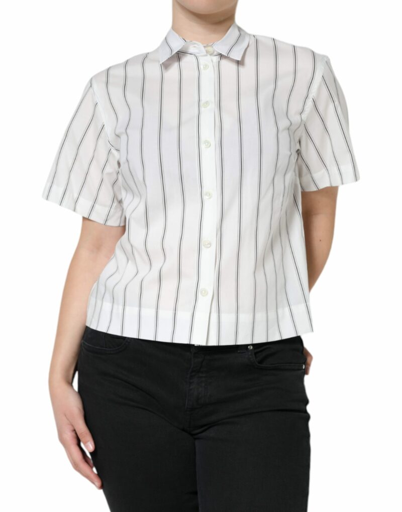 Dolce & Gabbana White Striped Collared Short Sleeve Polo Top - Image 4