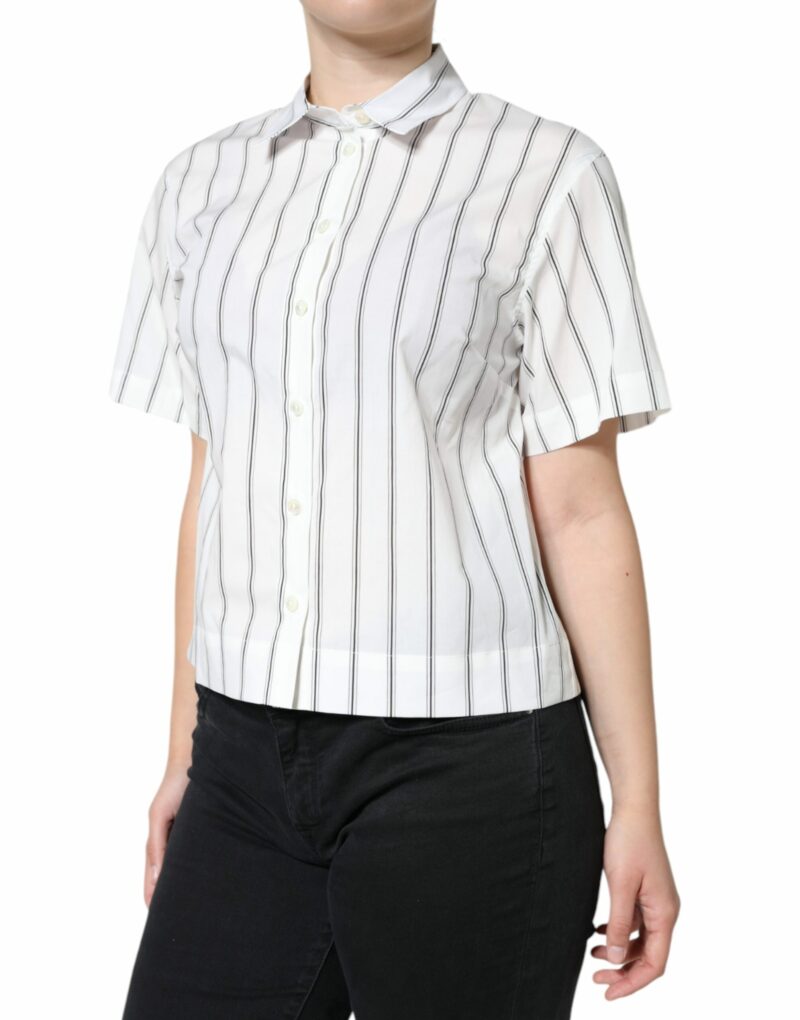 Dolce & Gabbana White Striped Collared Short Sleeve Polo Top - Image 5
