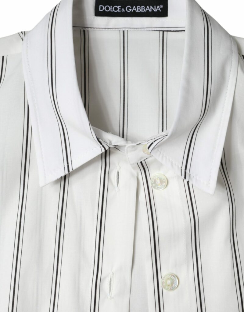 Dolce & Gabbana White Striped Collared Short Sleeve Polo Top - Image 6