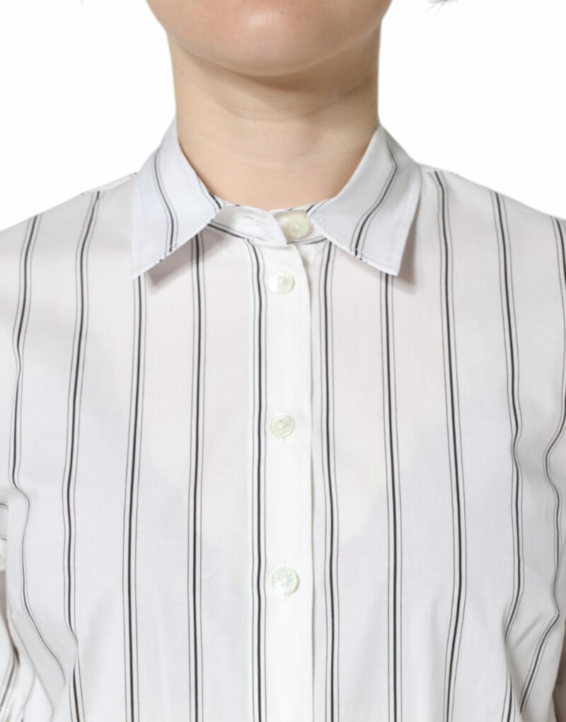 Dolce & Gabbana White Striped Collared Short Sleeve Polo Top - Image 7