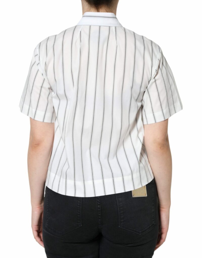 Dolce & Gabbana White Striped Collared Short Sleeve Polo Top - Image 8