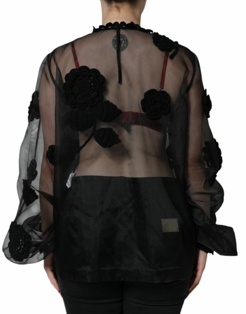 Dolce & Gabbana Black Nylon Mesh Transparent Floral Blouse - Image 4