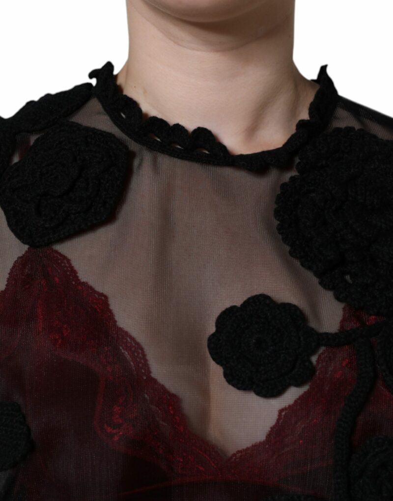 Dolce & Gabbana Black Nylon Mesh Transparent Floral Blouse - Image 5