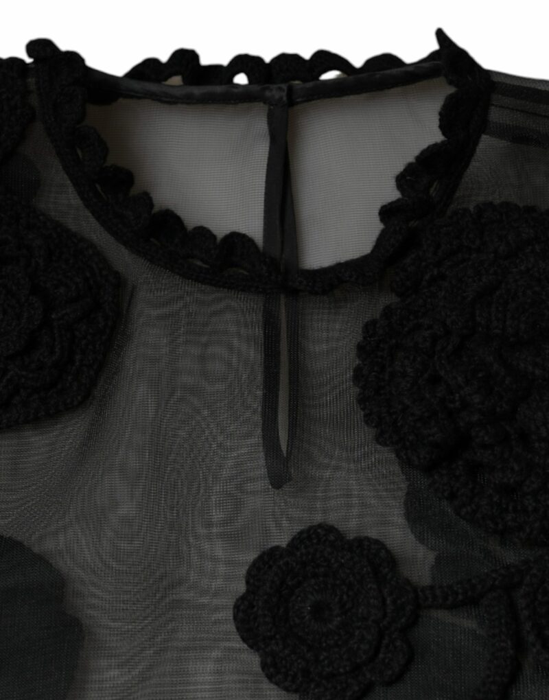 Dolce & Gabbana Black Nylon Mesh Transparent Floral Blouse - Image 6