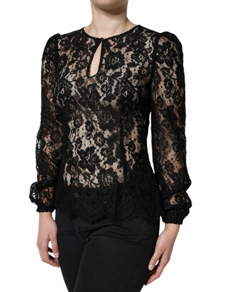 Dolce & Gabbana Black Floral Lace See Through Long Sleeve Top - Image 2