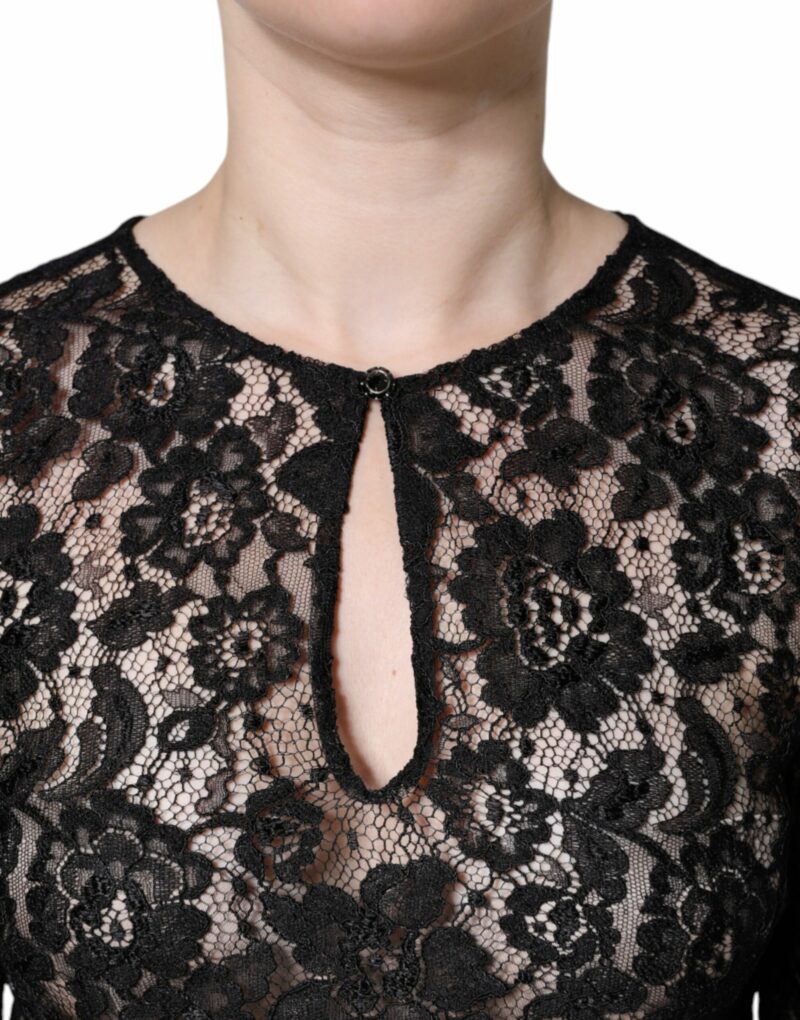 Dolce & Gabbana Black Floral Lace See Through Long Sleeve Top - Image 4
