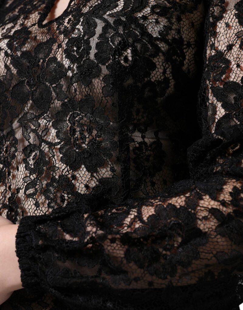 Dolce & Gabbana Black Floral Lace See Through Long Sleeve Top - Image 5