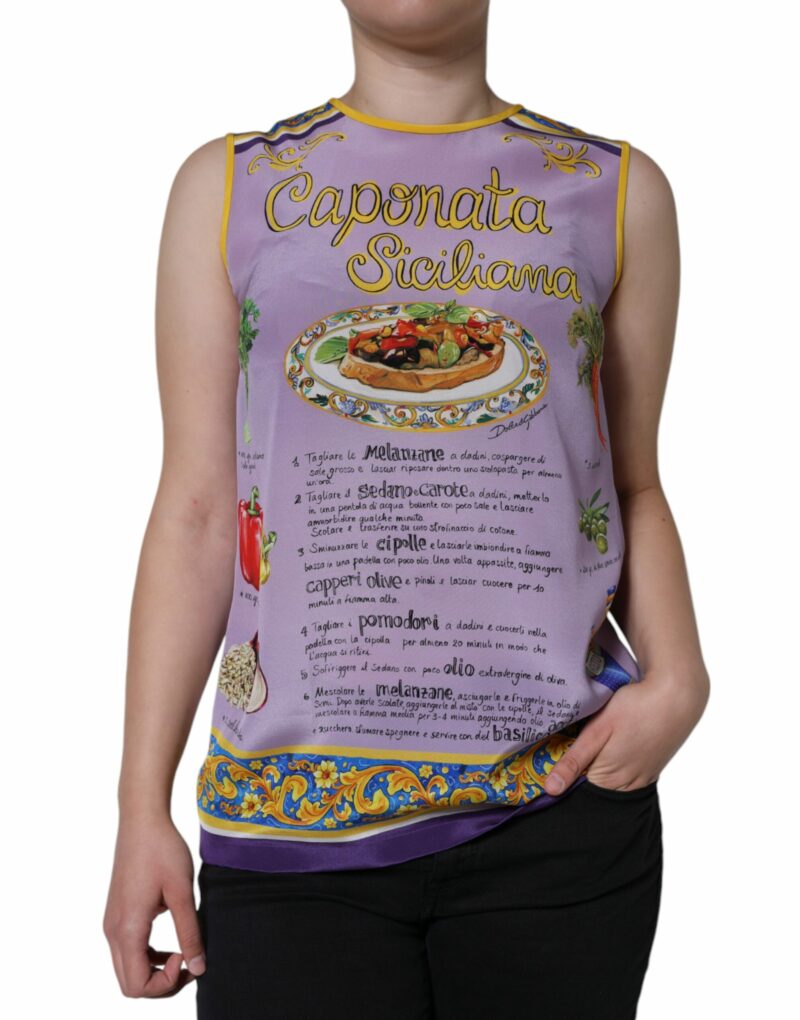 Dolce & Gabbana Purple Silk Caponata Siciliana Print Tank Top - Image 2
