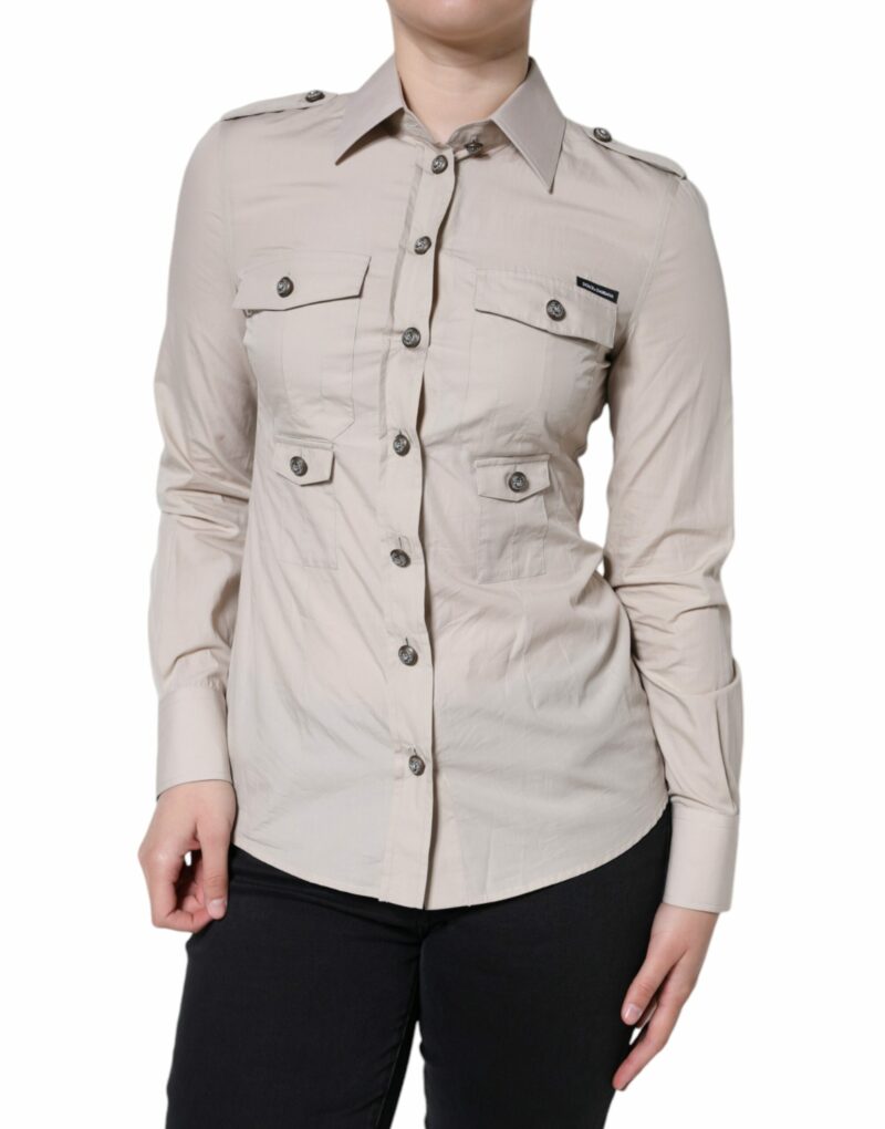 Dolce & Gabbana Beige Cotton Collared Button Down Shirt Top - Image 2