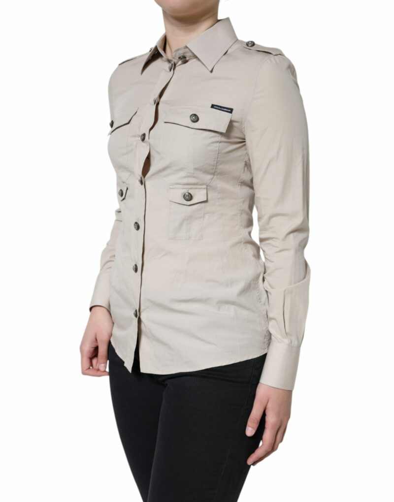 Dolce & Gabbana Beige Cotton Collared Button Down Shirt Top - Image 3