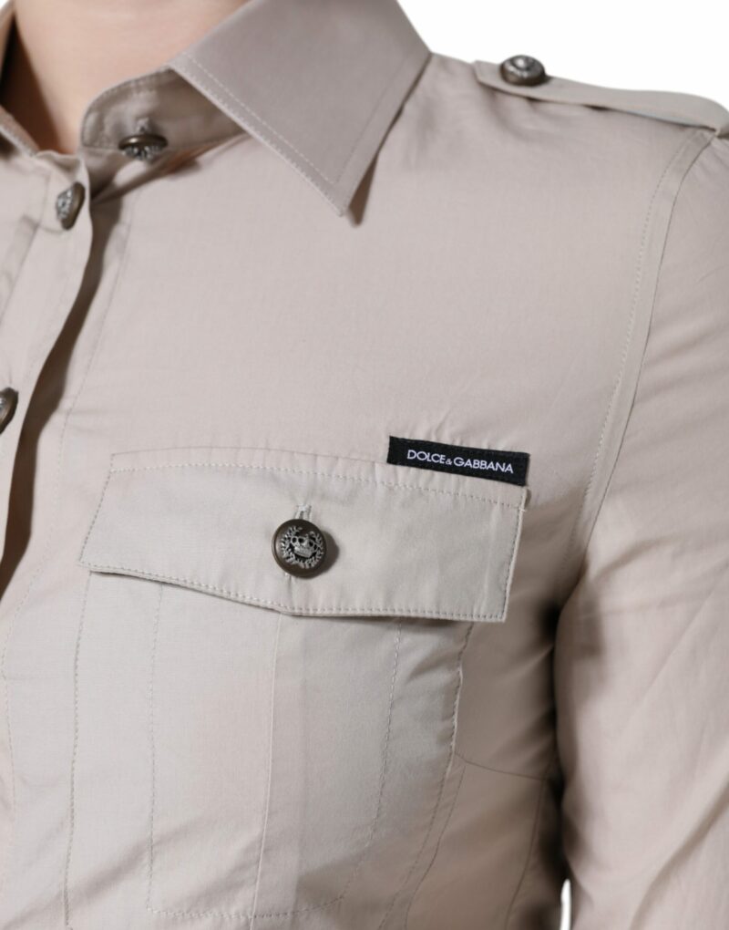Dolce & Gabbana Beige Cotton Collared Button Down Shirt Top - Image 5
