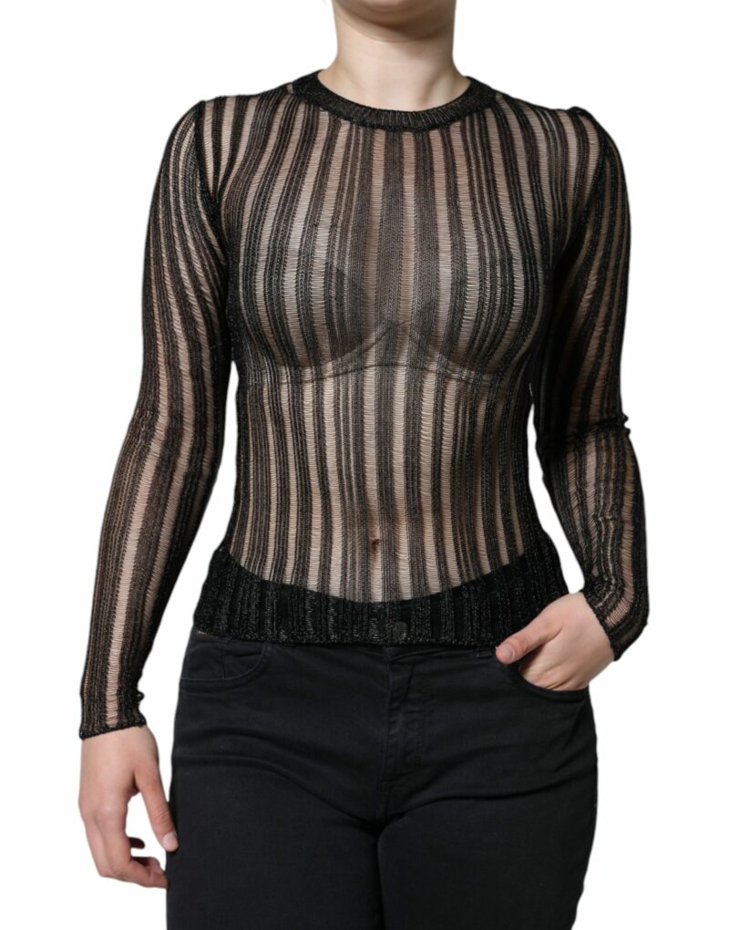Dolce & Gabbana Black Stripe See Through Long Sleeves Top - Image 2