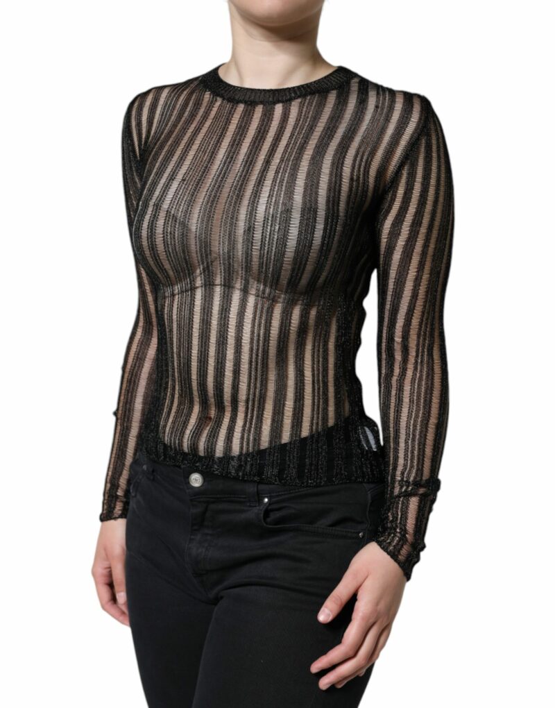 Dolce & Gabbana Black Stripe See Through Long Sleeves Top - Image 3