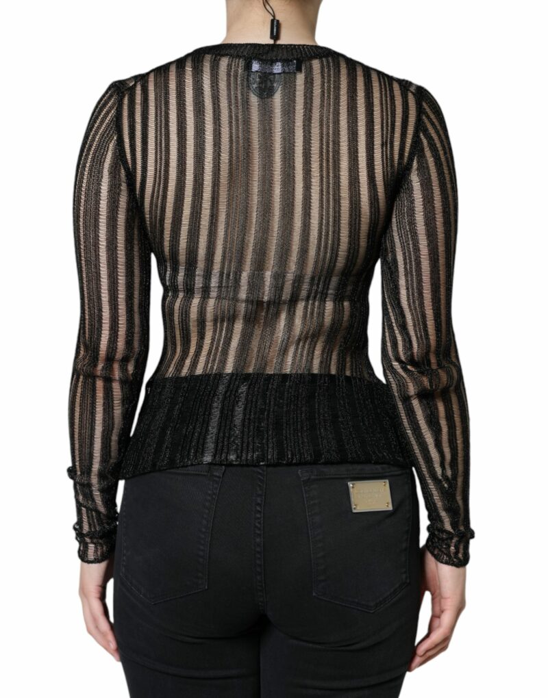 Dolce & Gabbana Black Stripe See Through Long Sleeves Top - Image 4