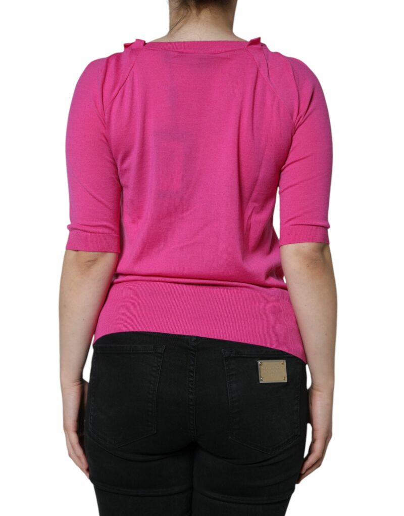 Dolce & Gabbana Pink Wool Button Down Short Sleeve Blouse Top - Image 4