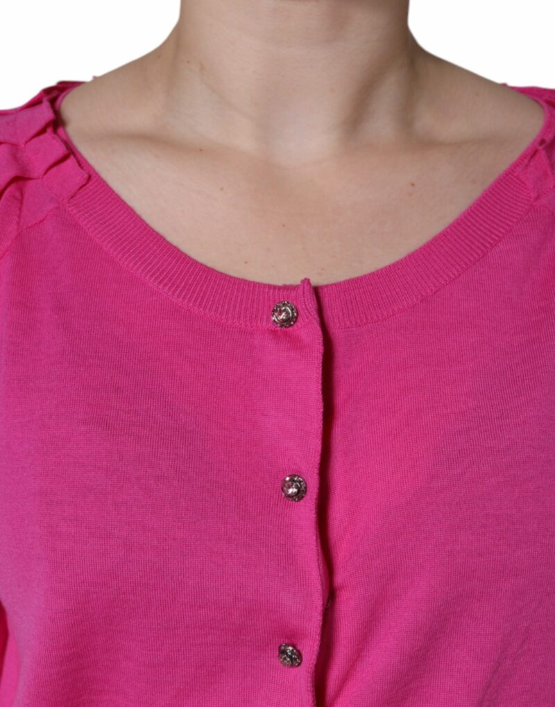 Dolce & Gabbana Pink Wool Button Down Short Sleeve Blouse Top - Image 5