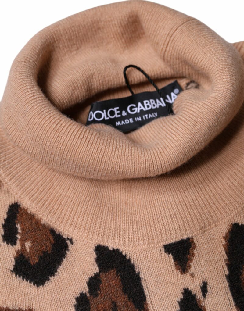 Dolce & Gabbana Beige Leopard Print Wool Turtleneck Top - Image 6