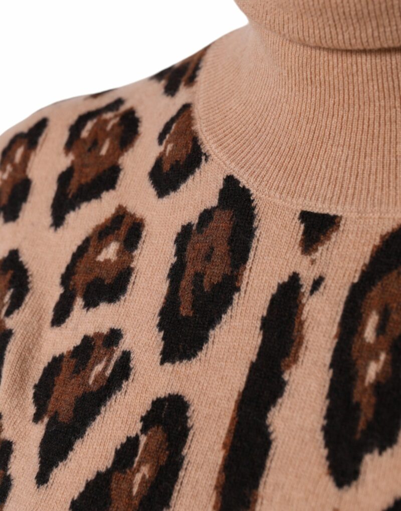 Dolce & Gabbana Beige Leopard Print Wool Turtleneck Top - Image 7