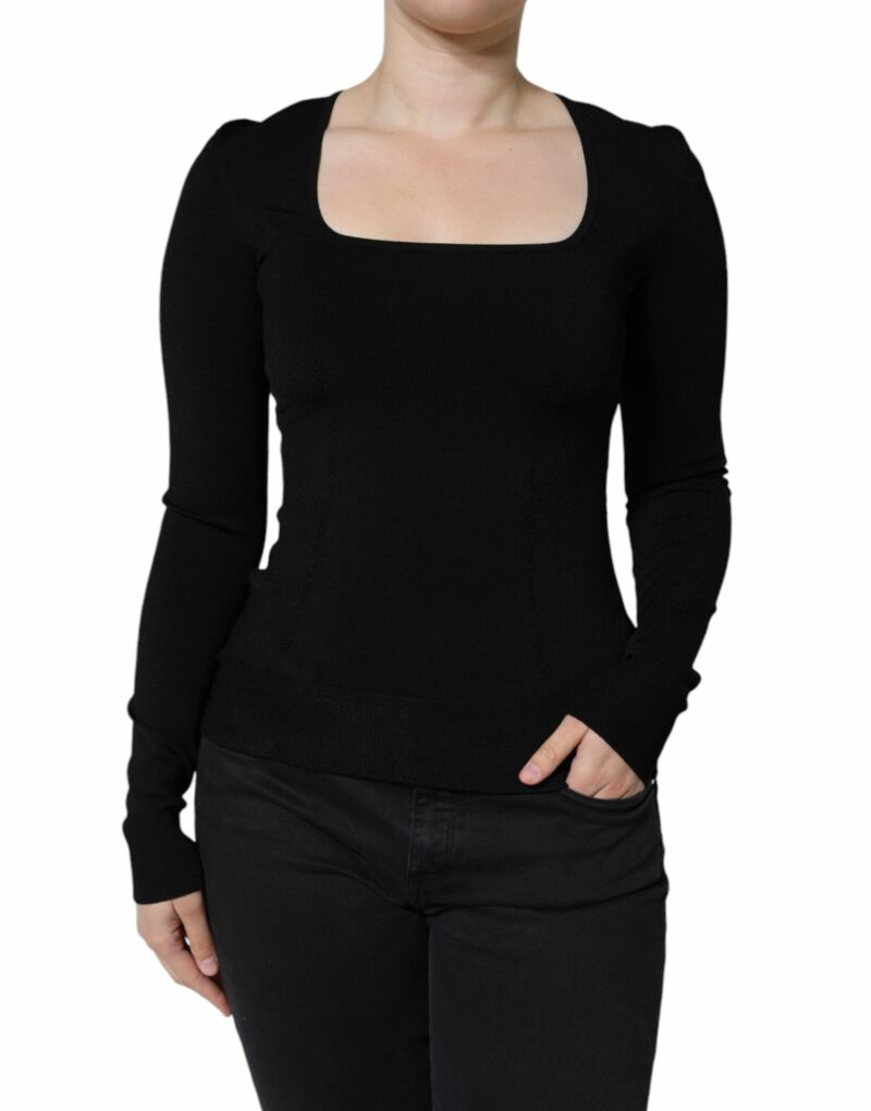 Dolce & Gabbana Black Long Sleeves Blouse Square Neck Top - Image 2
