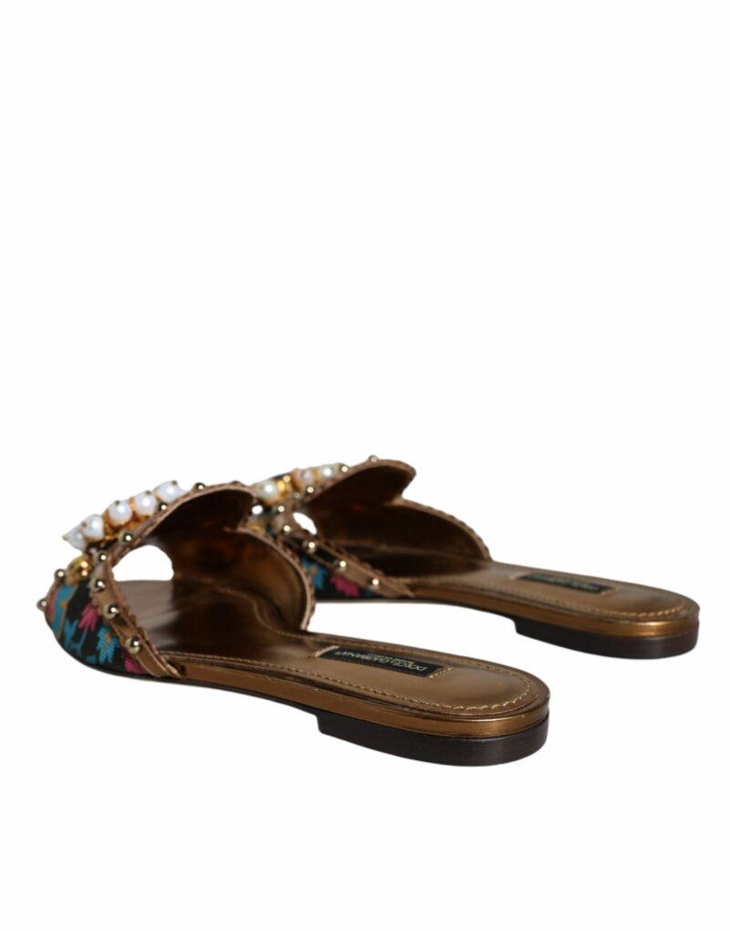 Dolce & Gabbana Multicolor Jacquard Embellished Slides Flats Shoes - Image 4