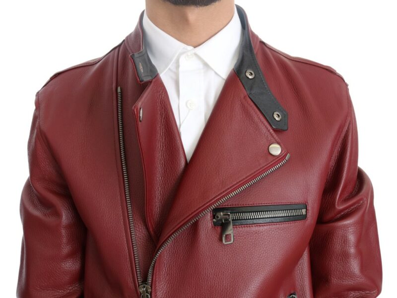 Dolce & Gabbana Radiant Red Leather Biker Motorcycle Jacket - Image 4