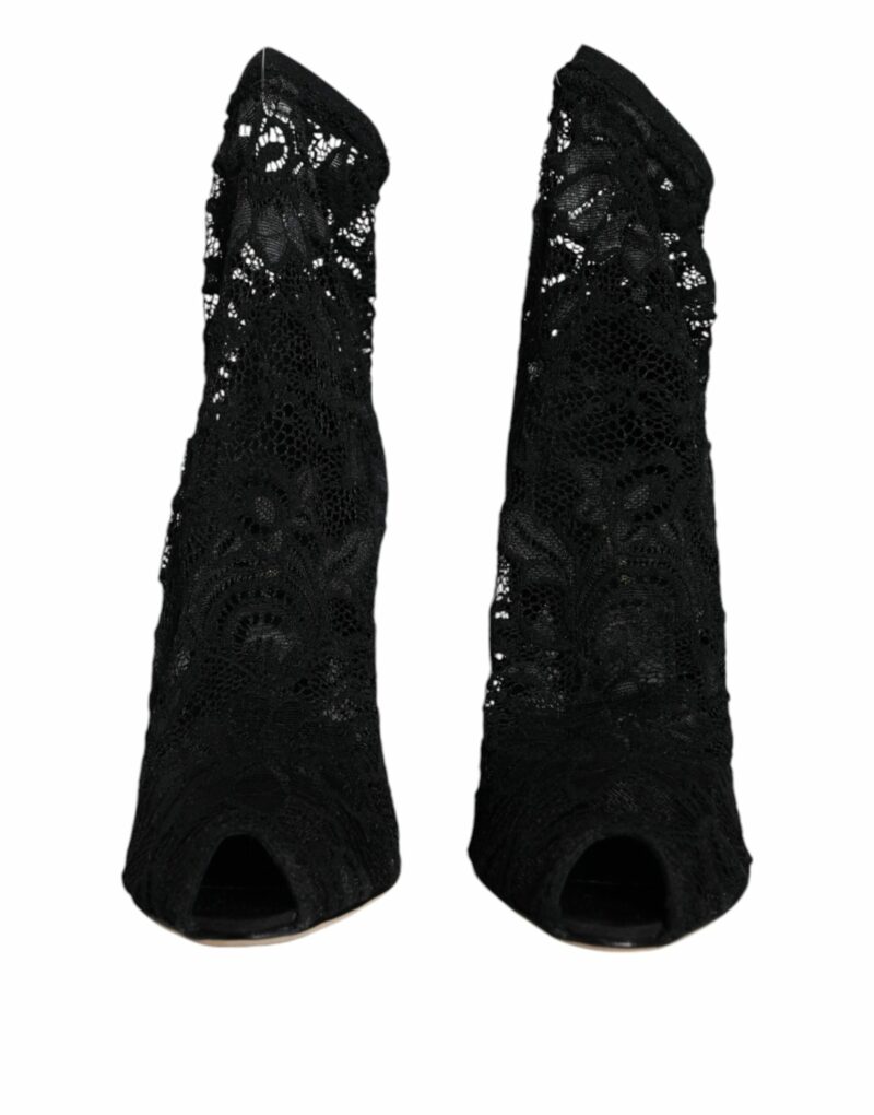 Dolce & Gabbana Black Lace Stretch Heels Mid Calf Boot Shoes - Image 2