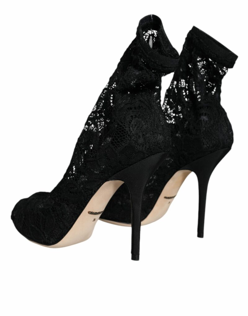 Dolce & Gabbana Black Lace Stretch Heels Mid Calf Boot Shoes - Image 4