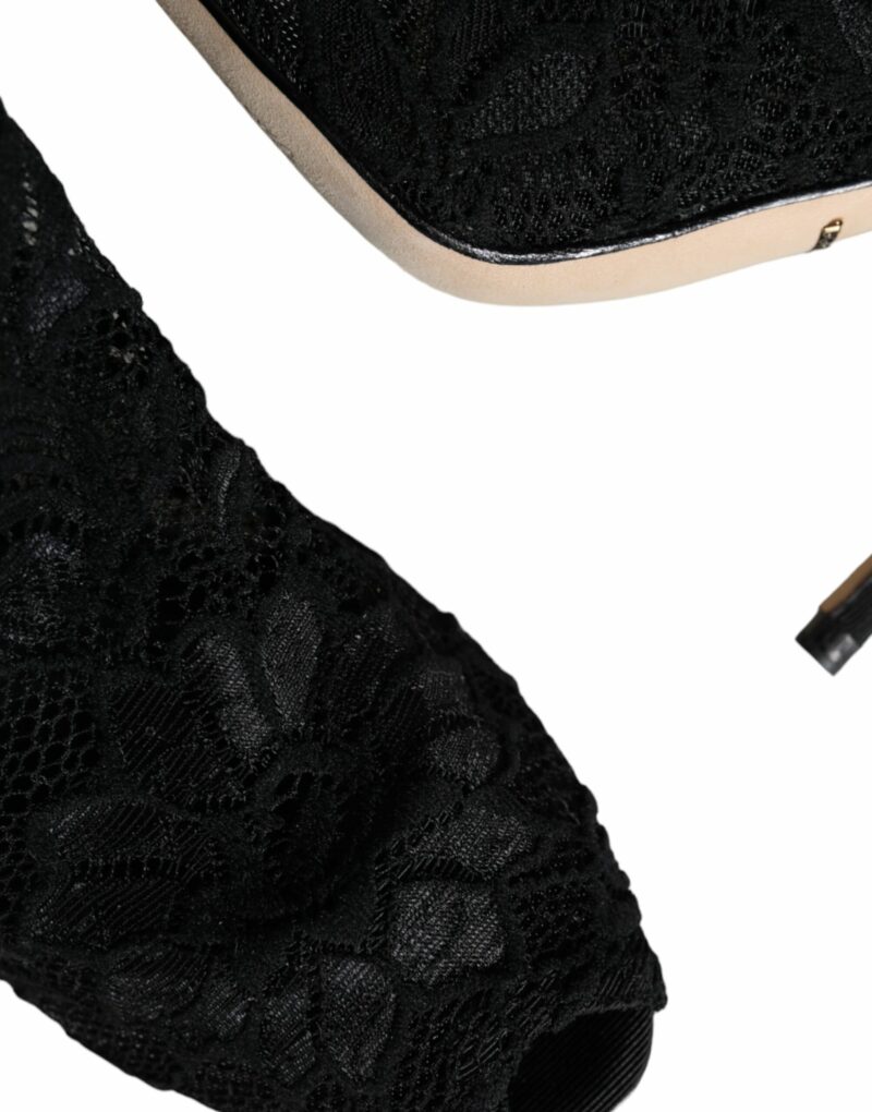 Dolce & Gabbana Black Lace Stretch Heels Mid Calf Boot Shoes - Image 6