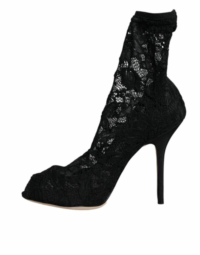 Dolce & Gabbana Black Lace Stretch Heels Mid Calf Boot Shoes - Image 8
