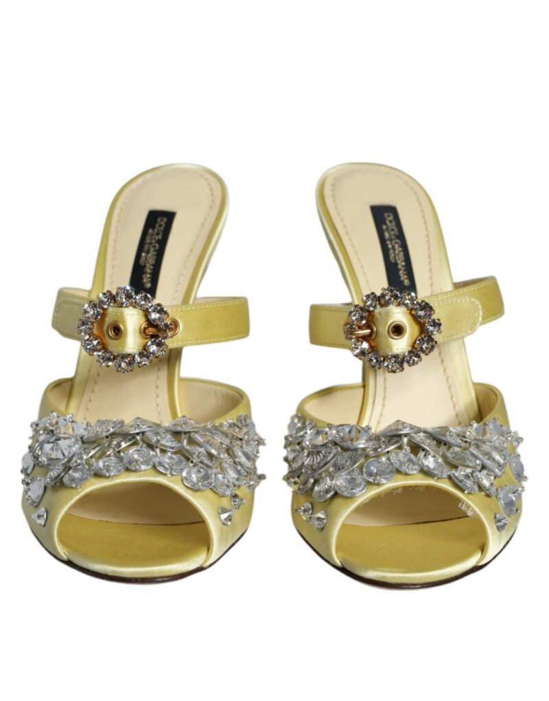 Dolce & Gabbana Yellow Mary Janes Satin Crystal Sandals Shoes - Image 2
