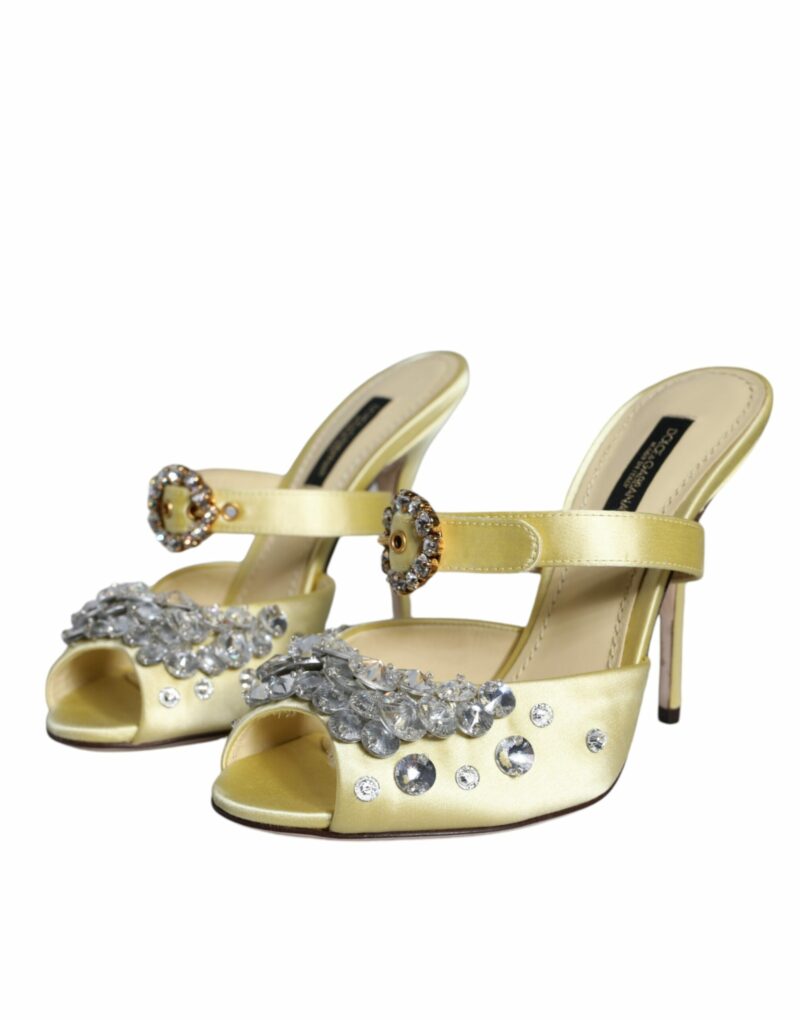 Dolce & Gabbana Yellow Mary Janes Satin Crystal Sandals Shoes - Image 3