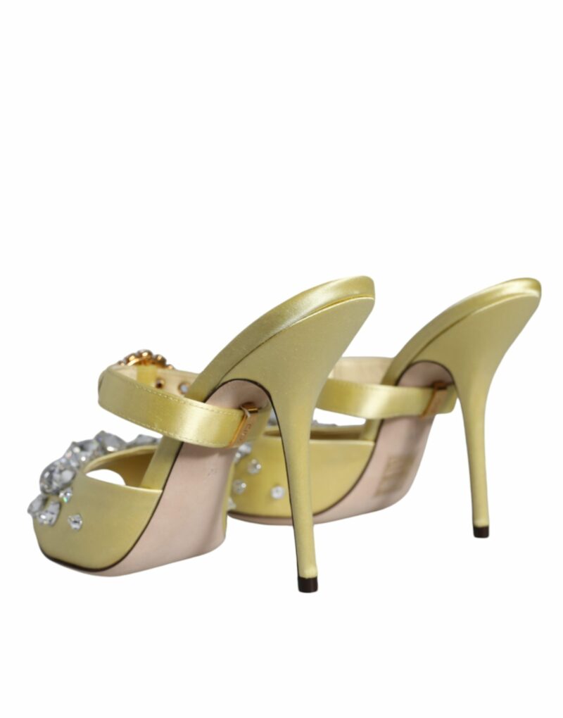 Dolce & Gabbana Yellow Mary Janes Satin Crystal Sandals Shoes - Image 4