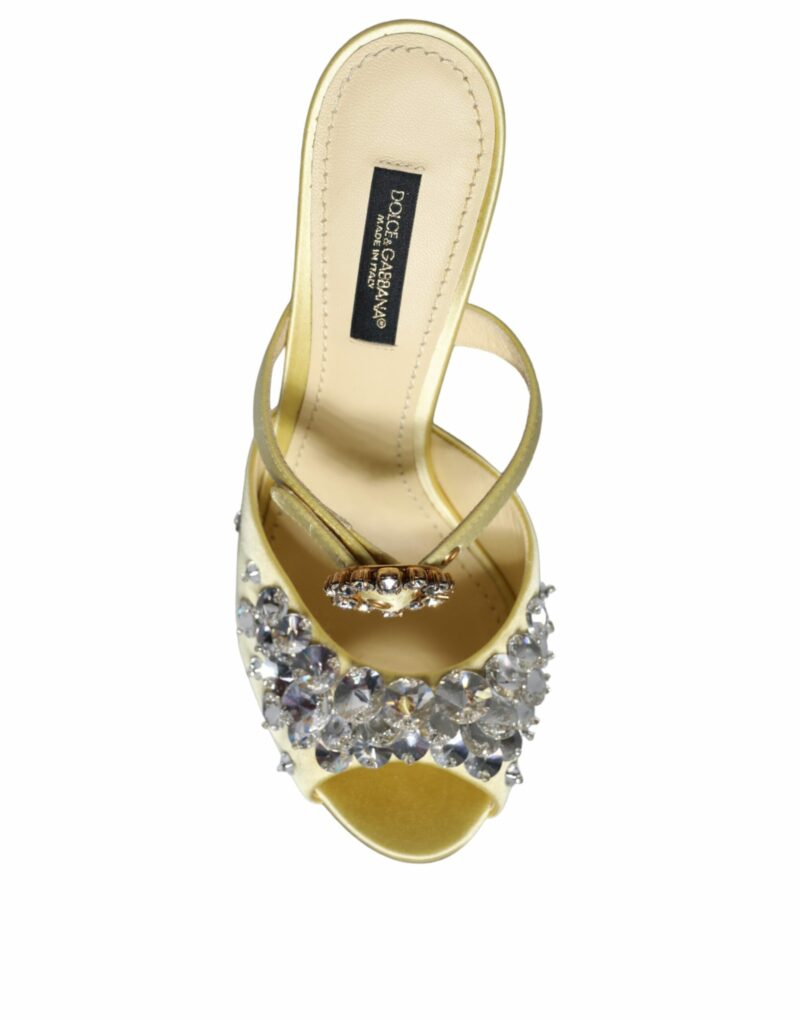 Dolce & Gabbana Yellow Mary Janes Satin Crystal Sandals Shoes - Image 5