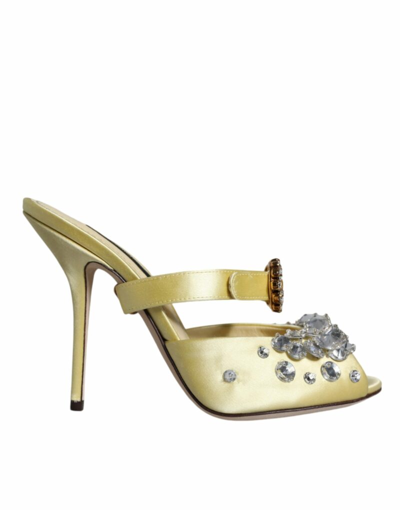 Dolce & Gabbana Yellow Mary Janes Satin Crystal Sandals Shoes - Image 7