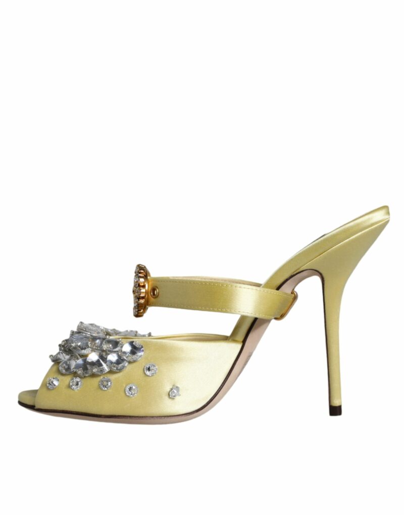 Dolce & Gabbana Yellow Mary Janes Satin Crystal Sandals Shoes - Image 8