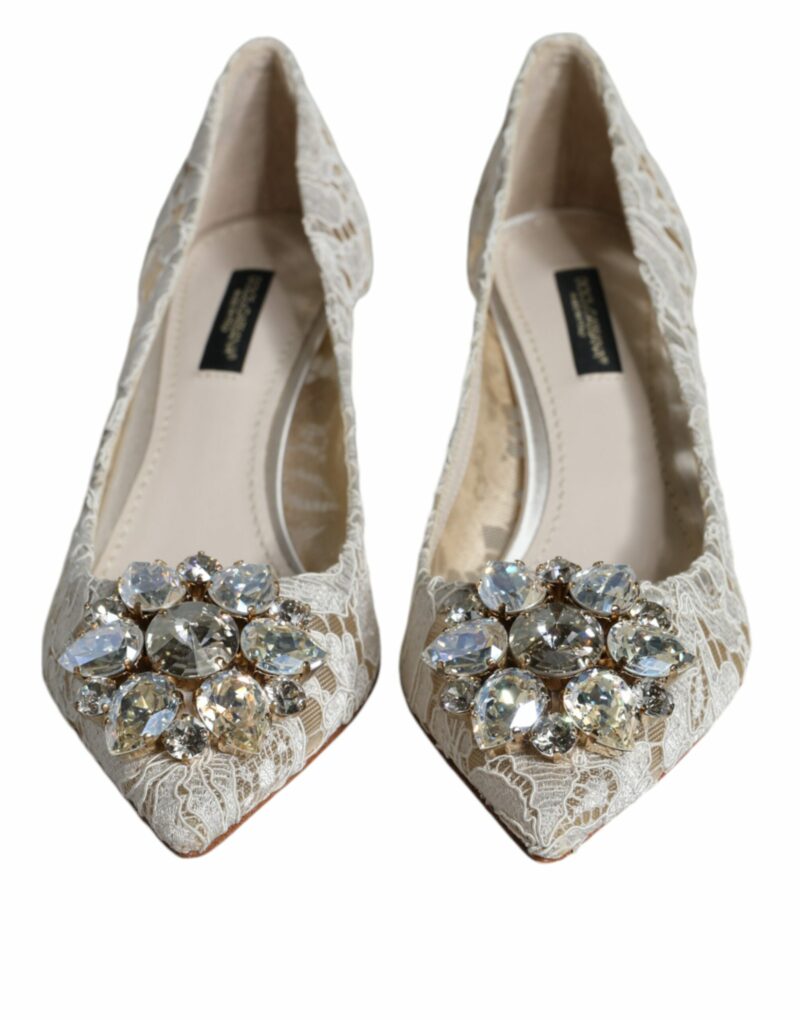 Dolce & Gabbana White Taormina Lace Crystal Heel Pumps Shoes - Image 2