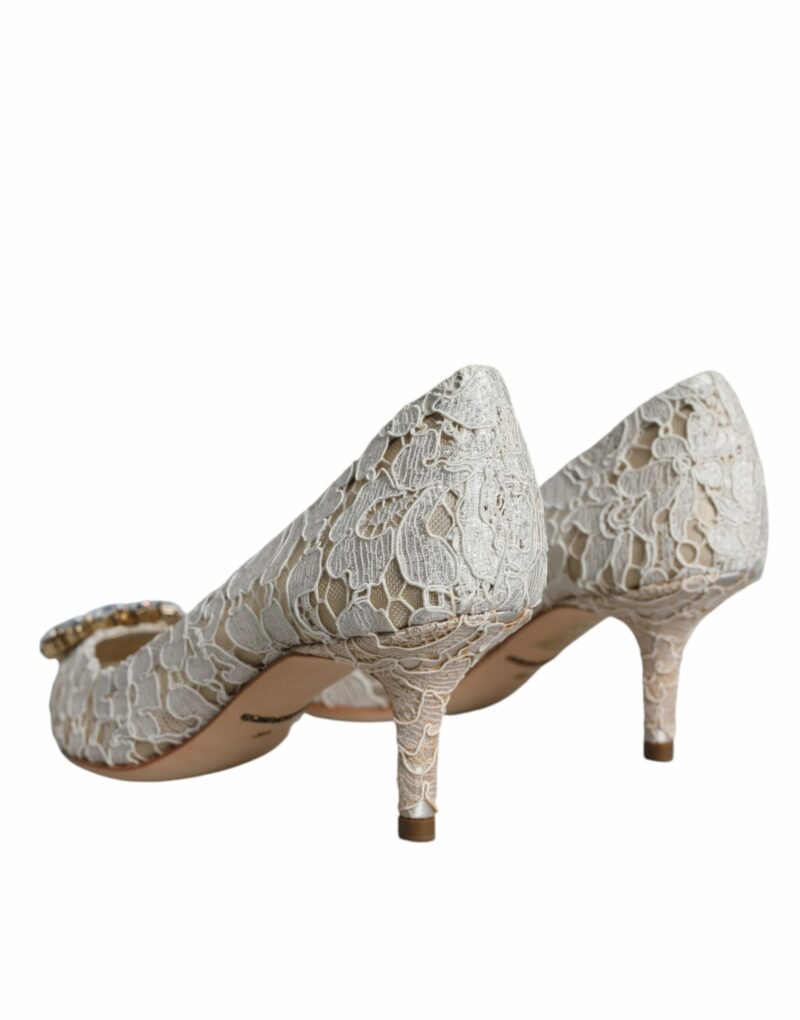 Dolce & Gabbana White Taormina Lace Crystal Heel Pumps Shoes - Image 4