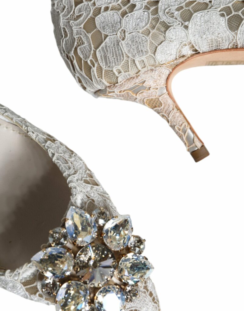 Dolce & Gabbana White Taormina Lace Crystal Heel Pumps Shoes - Image 5