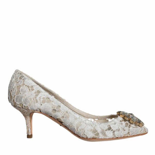 Dolce & Gabbana White Taormina Lace Crystal Heel Pumps Shoes