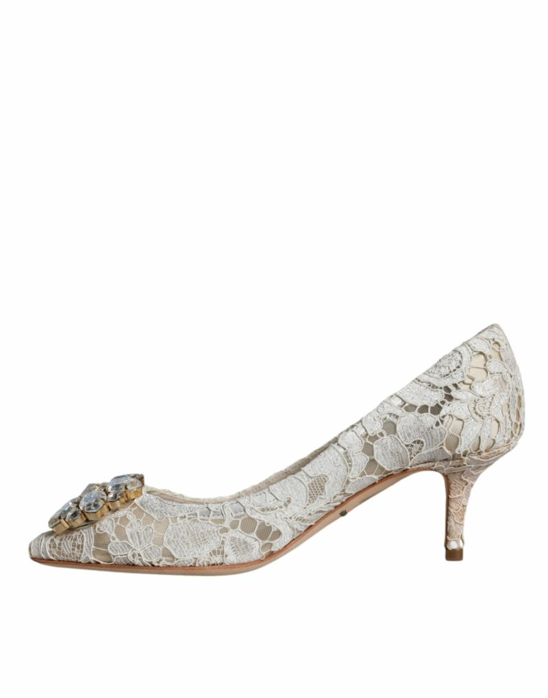 Dolce & Gabbana White Taormina Lace Crystal Heel Pumps Shoes - Image 8