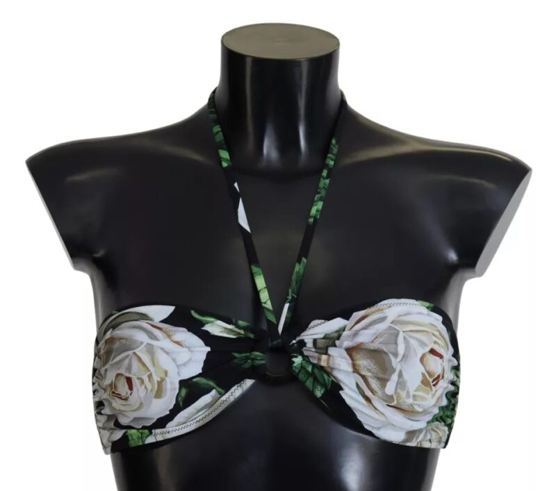 Dolce & Gabbana Black Floral Halter Beachwear Swimwear Bikini Top - Image 3