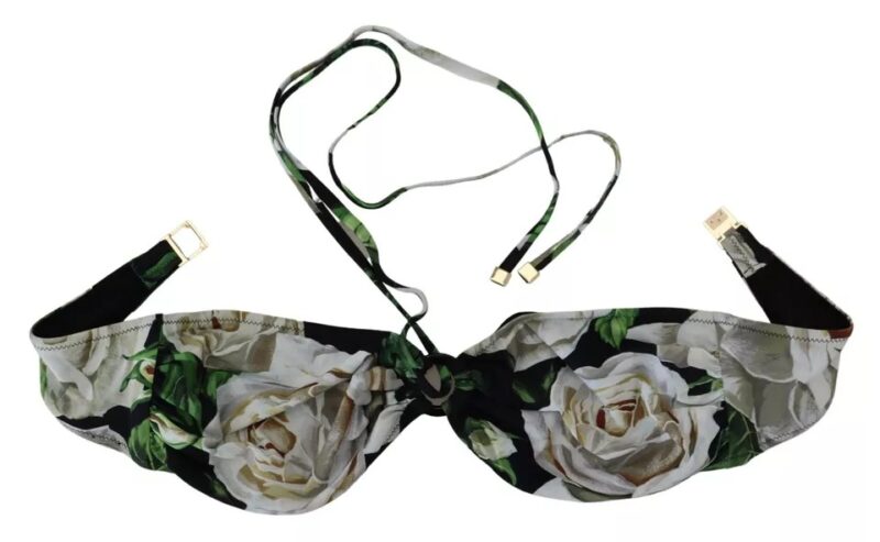 Dolce & Gabbana Black Floral Halter Beachwear Swimwear Bikini Top - Image 6