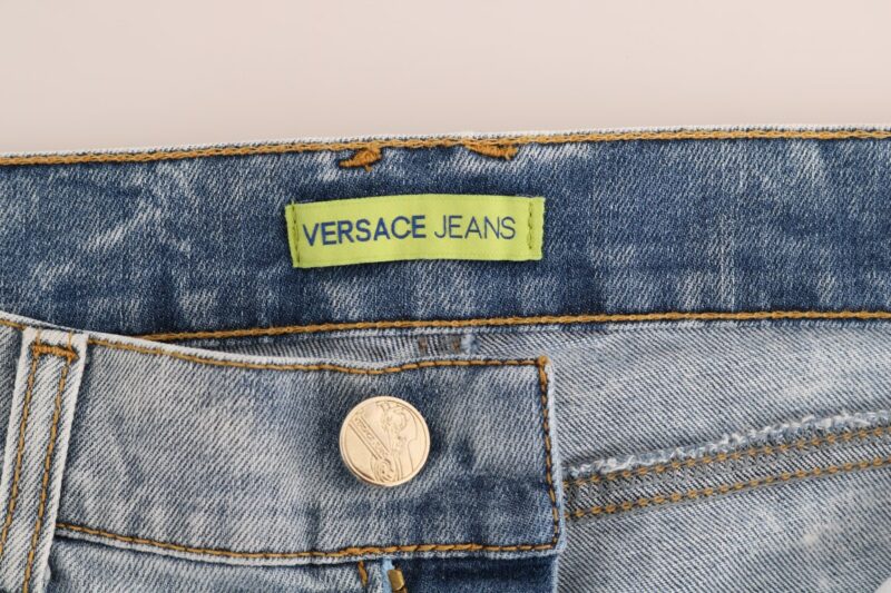 Versace Jeans Chic Light Blue Torn Slim Fit Jeans - Image 6
