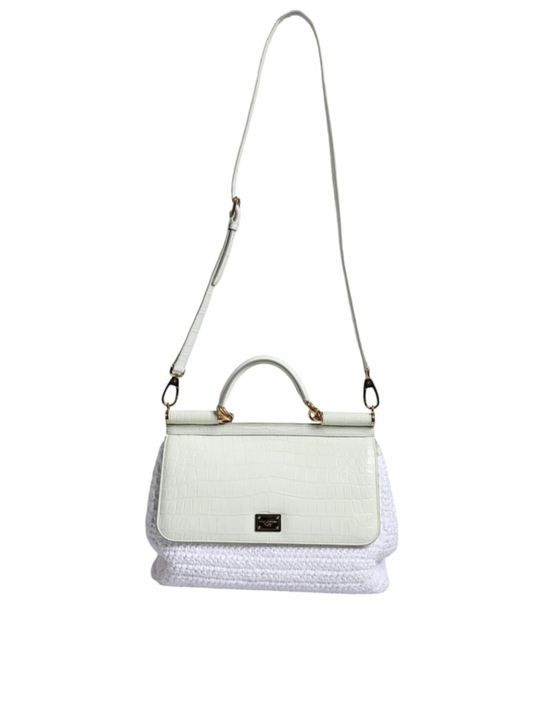 Dolce & Gabbana White Rafia Leather SICILY Crossbody Bag - Image 2