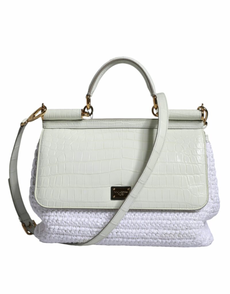 Dolce & Gabbana White Rafia Leather SICILY Crossbody Bag - Image 3