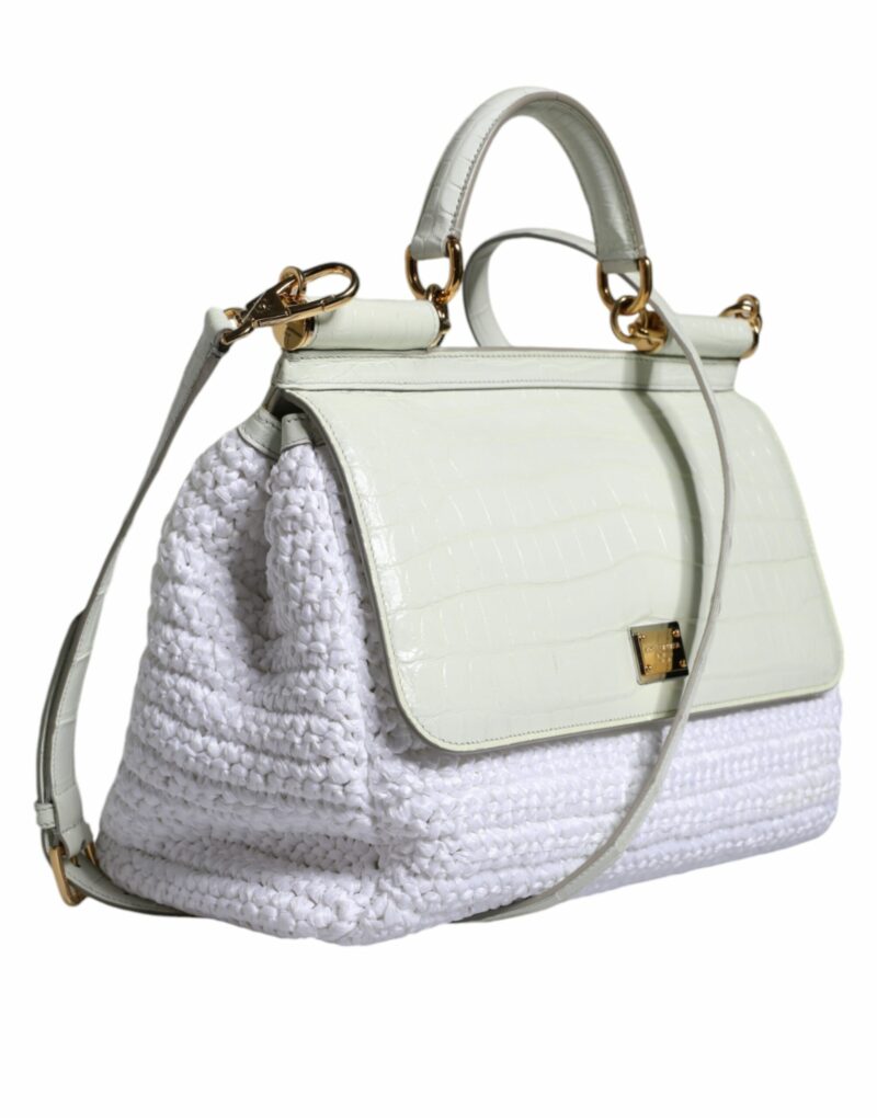 Dolce & Gabbana White Rafia Leather SICILY Crossbody Bag - Image 4