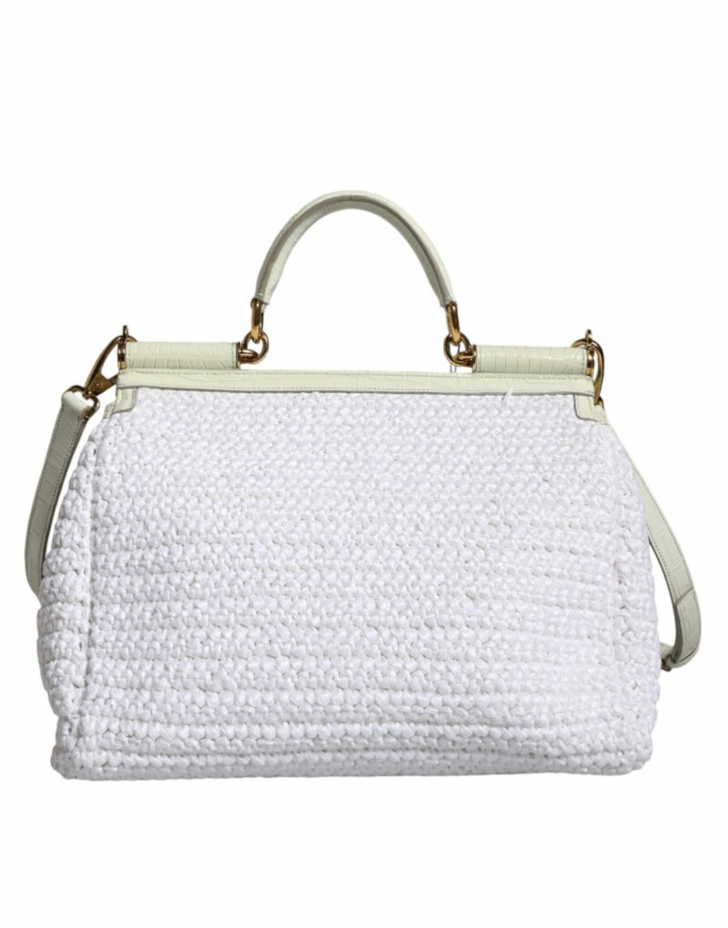 Dolce & Gabbana White Rafia Leather SICILY Crossbody Bag - Image 5