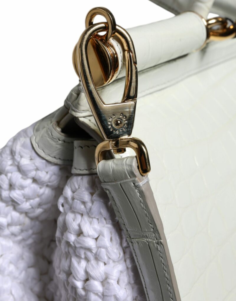 Dolce & Gabbana White Rafia Leather SICILY Crossbody Bag - Image 7